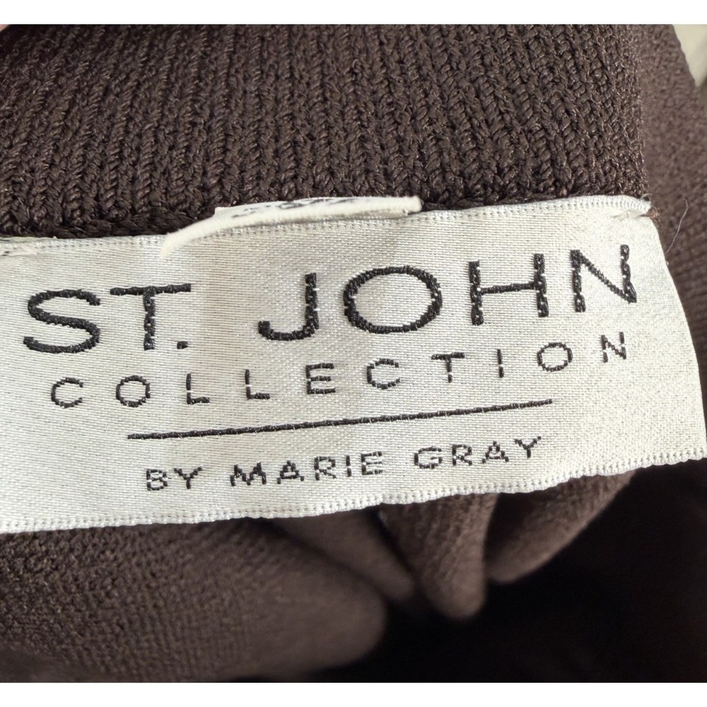 ST. JOHN Collection Skirt Womens Sz 14 Brown Santana Knit Black Trim Classic - Picture 5 of 7